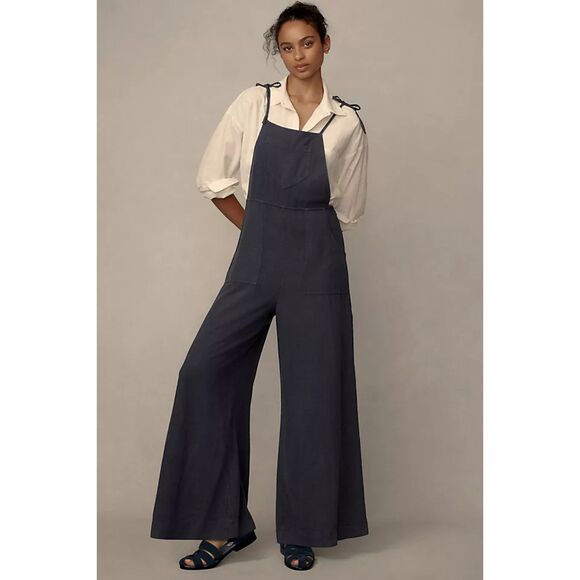 Anthropologie Pants - Anthropologie Womens Linen Blend Romper XXS Blue Boho-Chic Cottagecore Coastal